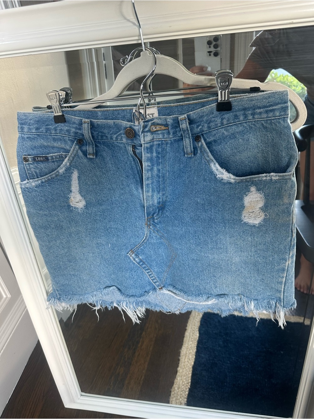 Distressed Light Blue Denim Mini Skirt